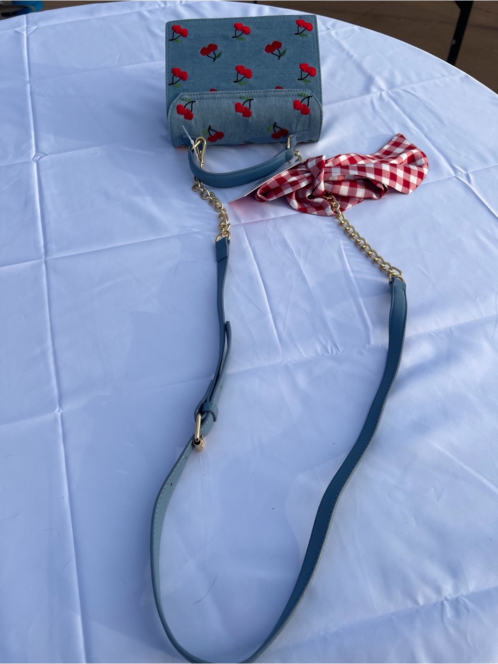 Betsey Johnson Cherry Embroidered Denim Crossbody Satchel NWT - Picture 7 of 11